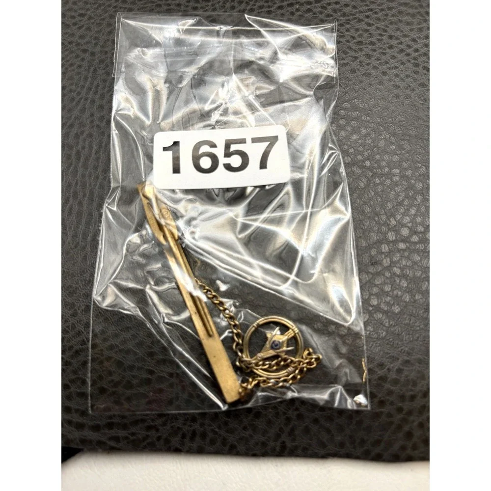 Vintage Hickok Masonic Enamel Tie Bar Clip with Chain Gold Tone